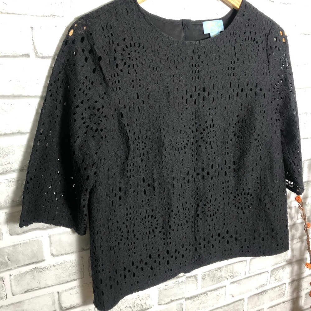 Cece black lace 3/4 sleeve top size S